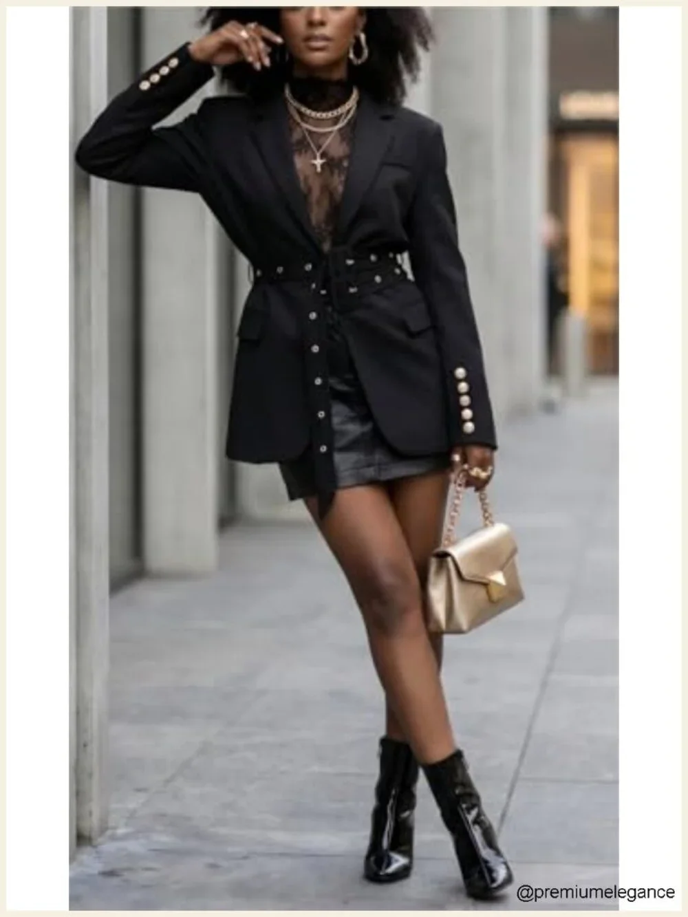 Oversize Long Sleeve Business Casual Blazer with Belt for Women Work Suit Jacket